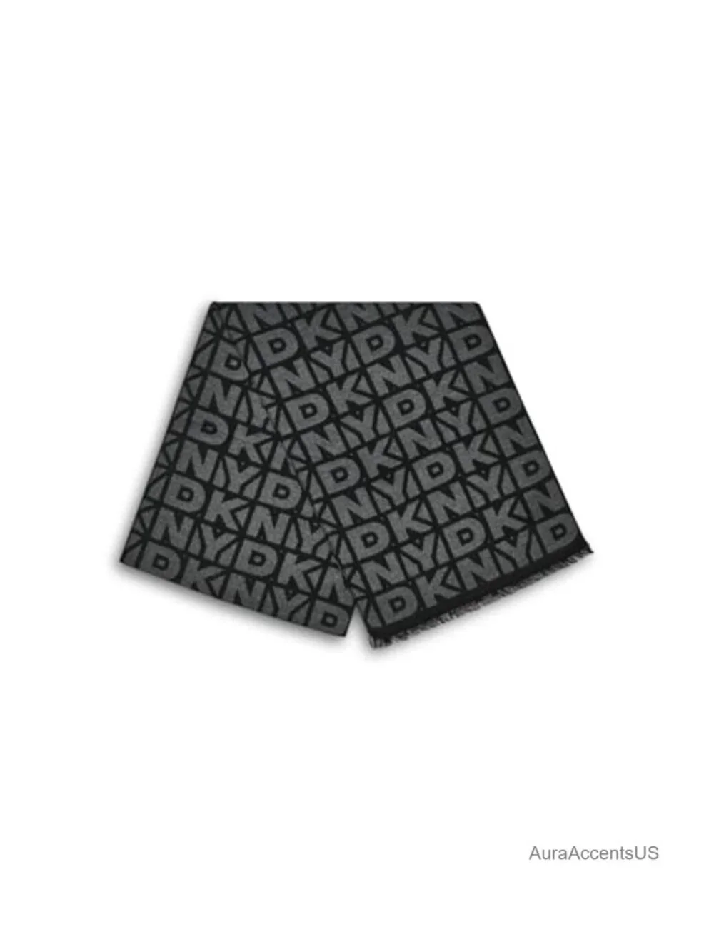 DKNY Block Logo Jacquard Scarf Eyelash Fringe 100% Viscose